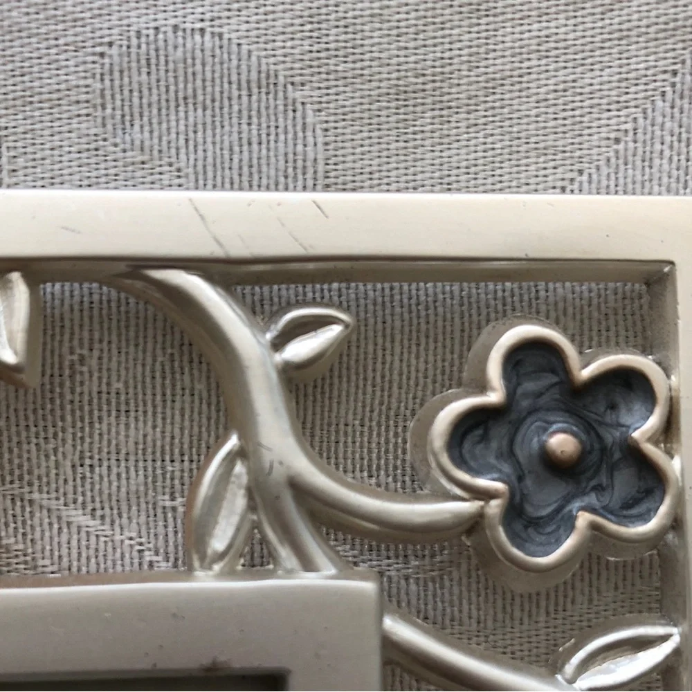 NEW Furio Home Tabletop Picture Frame Silver with Blue Enameled Flowers